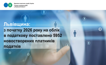 Львівщина: з початку 2026 року на облік в податкову поставлено 5952 новостворених платників податків