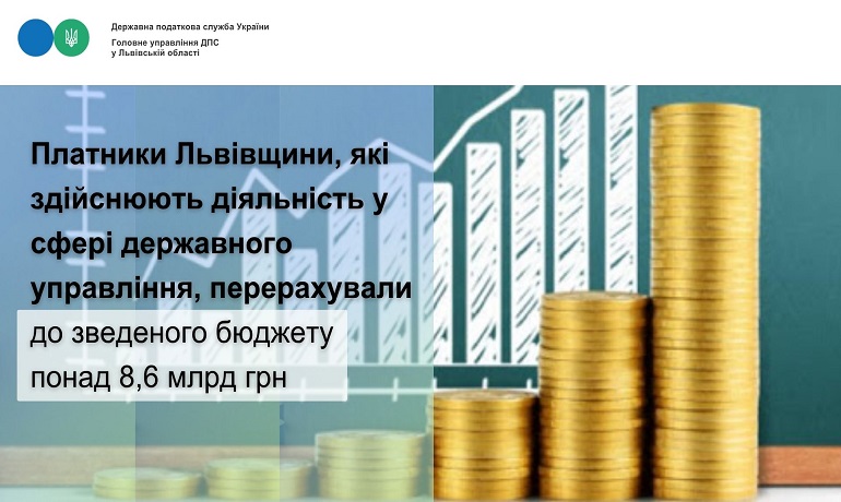 Платники Львівщини, які здійснюють діяльність у сфері державного управління, перерахували до зведеного бюджету понад 8,6 мільярдів гривень