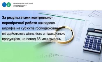 За результатами контрольно-перевірочної роботи накладено штрафів на суб’єктів господарювання, які здійснюють діяльність з підакцизною продукцією, на понад 65 млн гривень