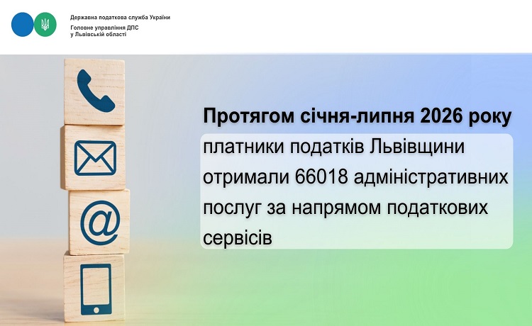 Протягом січня-липня 2026 року платники податків Львівщини отримали 66018 адміністративних послуг за напрямом податкових сервісів