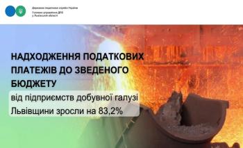 Надходження податкових платежів до зведеного бюджету від підприємств добувної галузі Львівщини зросли на 83,2%