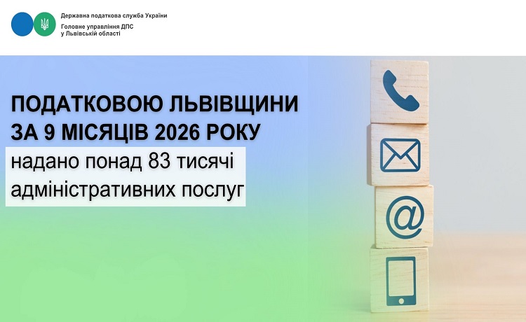 Податковою Львівщини за 9 місяців 2026 року надано понад 83 тисячі адміністративних послуг
