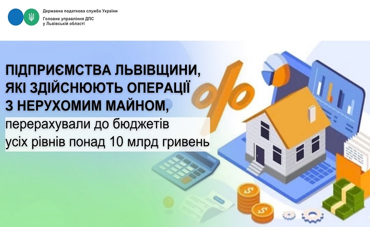 Підприємства Львівщини, які здійснюють операції з нерухомим майном, перерахували до бюджетів усіх рівнів понад 10 млрд гривень