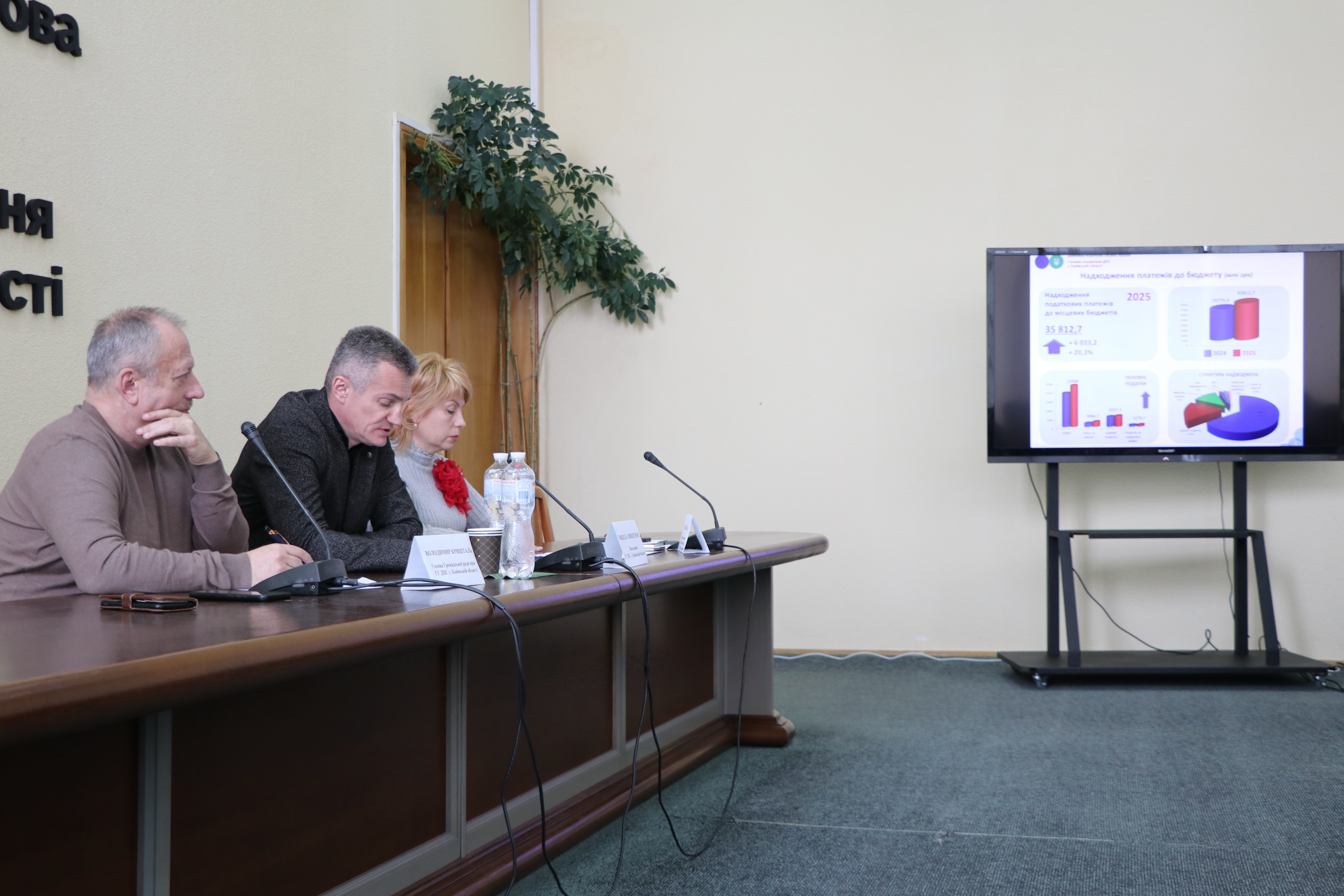 На засіданні Громадської ради начальник ГУ ДПС у Львівській області Микола Никитюк озвучив Публічний звіт про результати діяльності  служби у 2025 році. Фото № 8/7